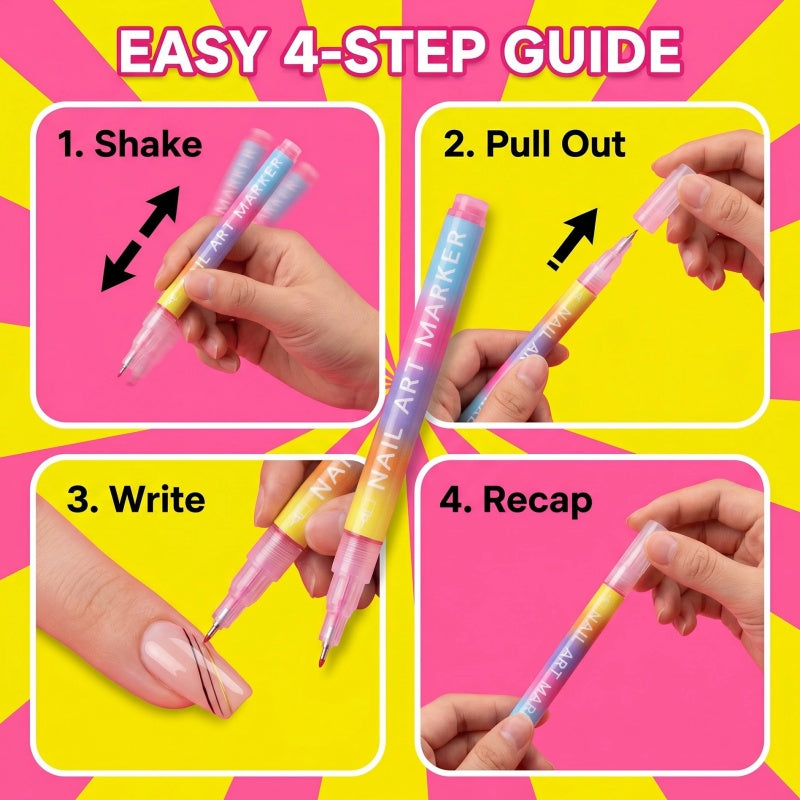 🖌️ Last Day Special Price £12.99 ! 🔥Buy more Save more🎁12-Color Nail Art Marker Pen Set