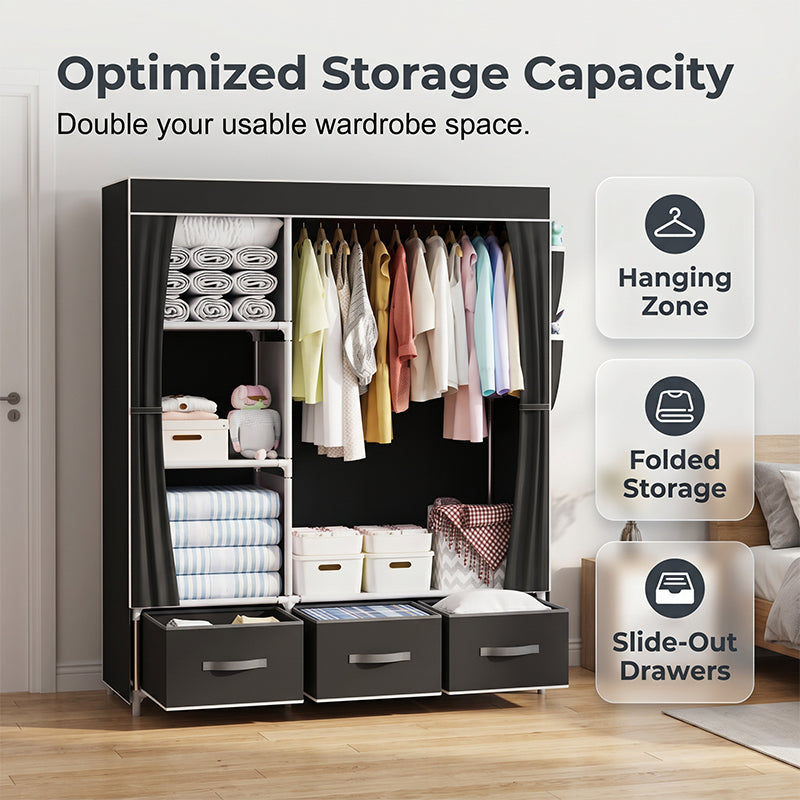 Portable Wardrobe with 3 Drawers