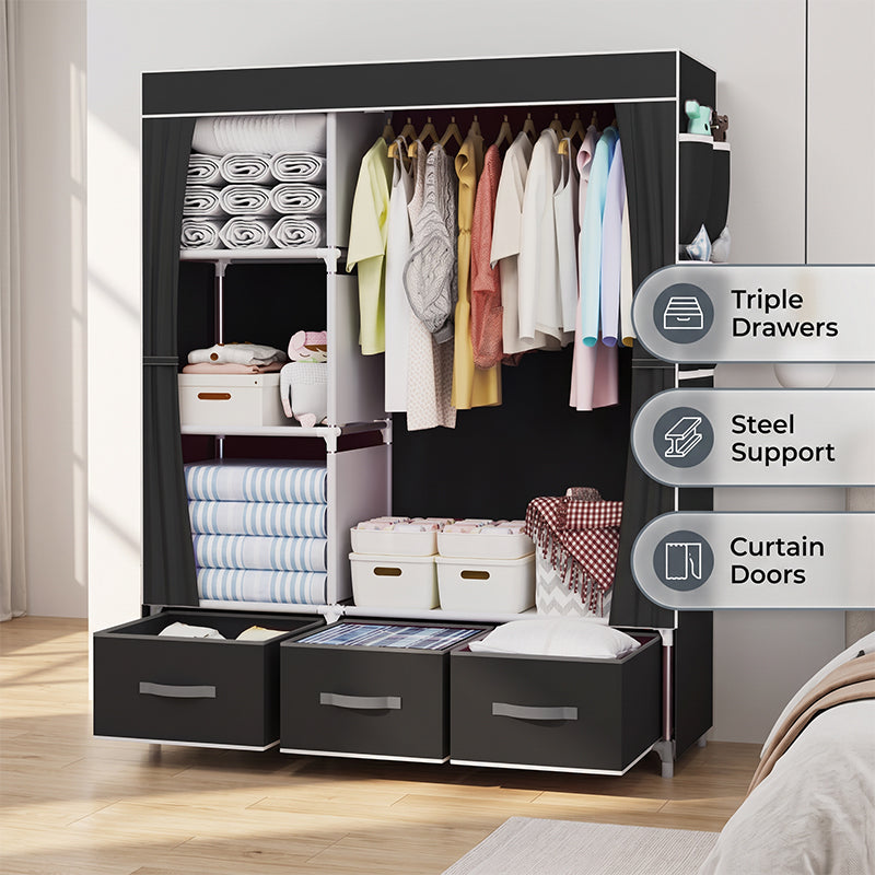 Portable Wardrobe with 3 Drawers