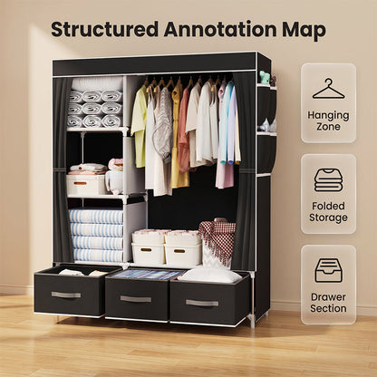 Portable Wardrobe with 3 Drawers