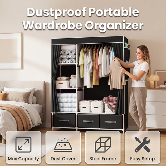 Portable Wardrobe with 3 Drawers