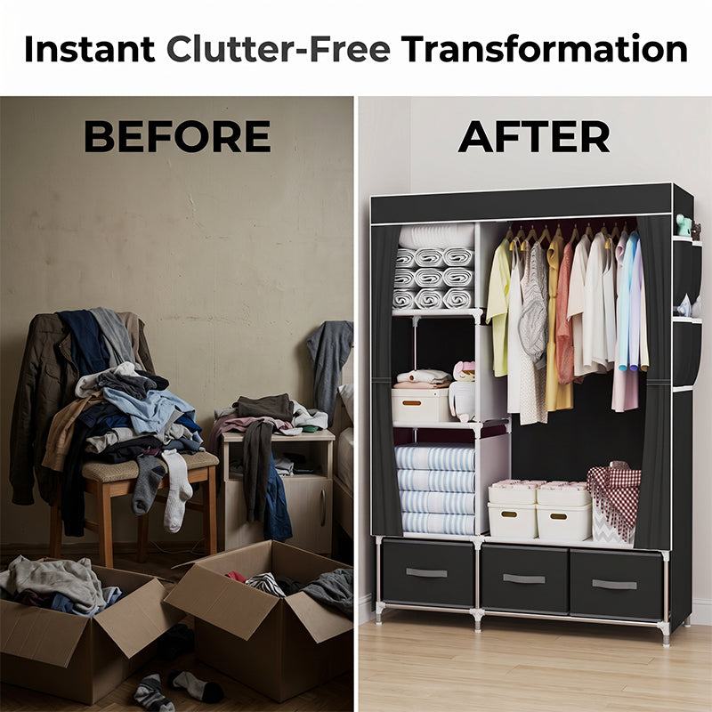 Portable Wardrobe with 3 Drawers