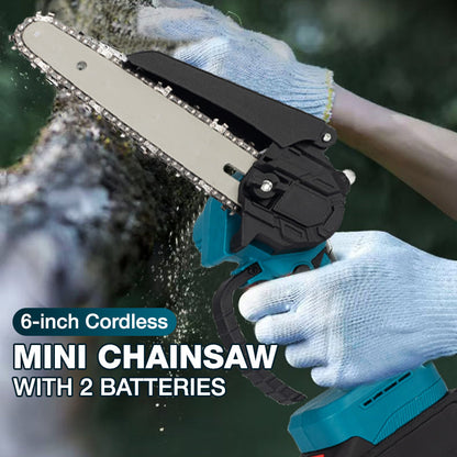 🥳HOT SALE! 6-inch Cordless Mini Chainsaw with 2 Batteries – Safety Lock, Cuts Branches in Seconds! 🌳⚡