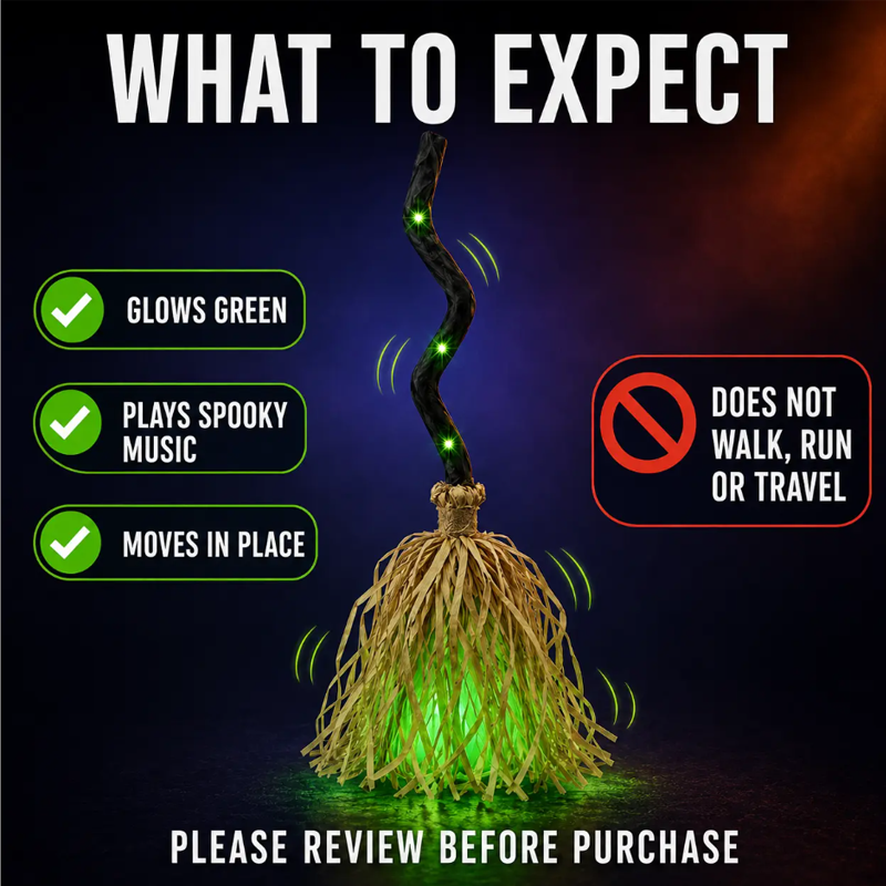 ⏳Limited-time 55% off⏰Animated Witch Broom Halloween Decoration with Lights and Sound🧙