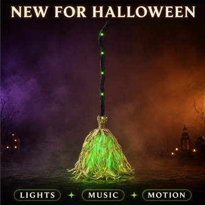 ⏳Limited-time 55% off⏰Animated Witch Broom Halloween Decoration with Lights and Sound🧙