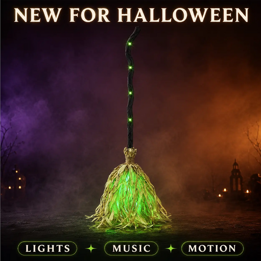 ⏳Limited-time 55% off⏰Animated Witch Broom Halloween Decoration with Lights and Sound🧙