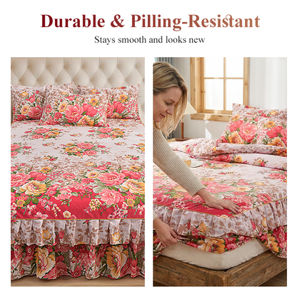⏳Limited-time 50% off⏰3-Piece Floral Ruffled Bed Skirt Set🌸🛏️