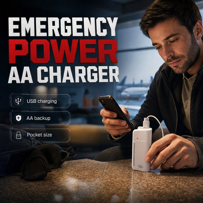 🥳HOT SALE! Portable Emergency Phone Charger AA Battery Powered Power Bank with LED Flashlight – Backup Power & Light Anywhere! 🔋✨