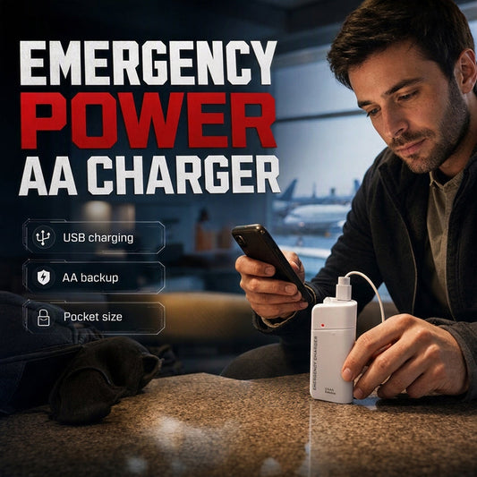 🥳HOT SALE! Portable Emergency Phone Charger AA Battery Powered Power Bank with LED Flashlight – Backup Power & Light Anywhere! 🔋✨