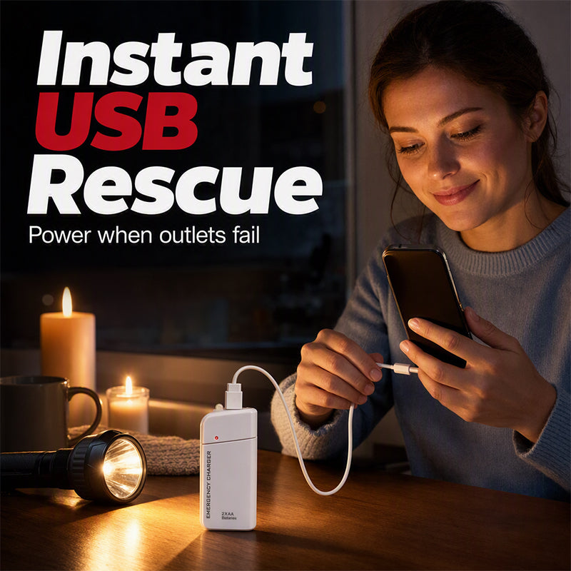 🥳HOT SALE! Portable Emergency Phone Charger AA Battery Powered Power Bank with LED Flashlight – Backup Power & Light Anywhere! 🔋✨