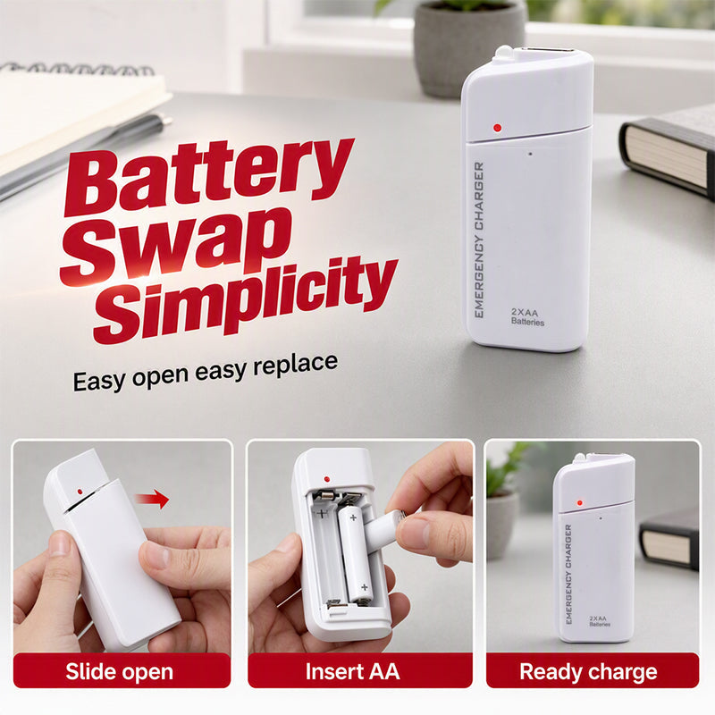 🥳HOT SALE! Portable Emergency Phone Charger AA Battery Powered Power Bank with LED Flashlight – Backup Power & Light Anywhere! 🔋✨