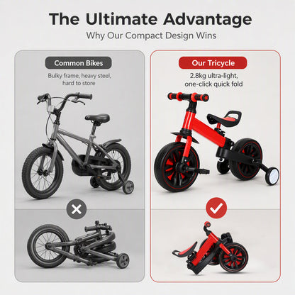 🚲✨ 3-in-1 Kids' Tricycle – Ultra-lightweight (2.8 kg) & foldable design for on-the-go use | From balance bike to handcart