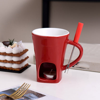 Ceramic Chocolate and Cheese Fondue Melter Mug with Fork