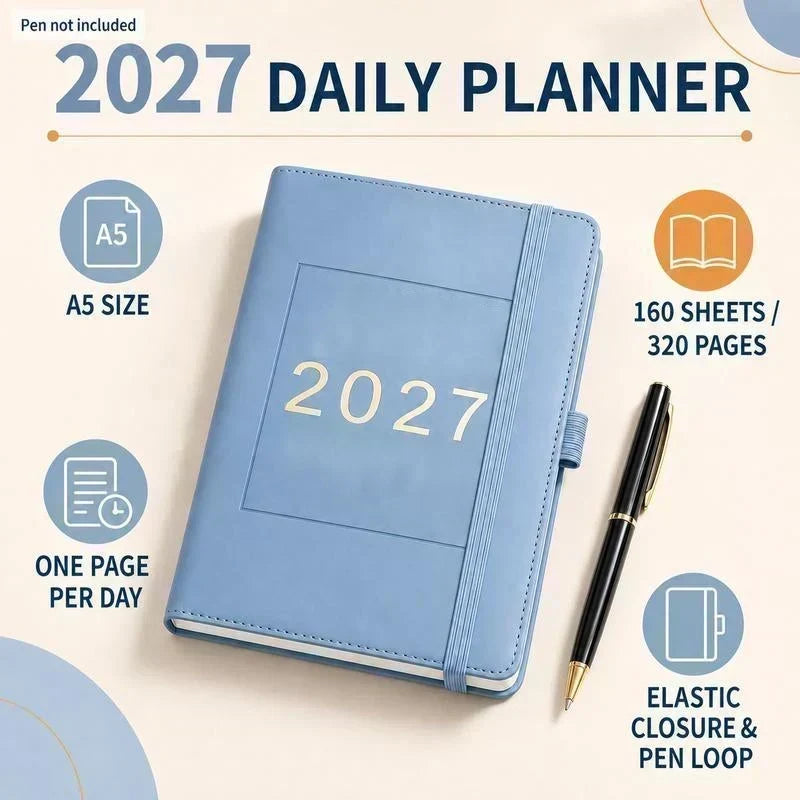 📅🔥 50% OFF! A5 2027 One-Day-Per-Page Diary Notebook – 385 Daily Pages, Monthly & Yearly Overview, Goal Tracker & Lay-Flat Binding ✨