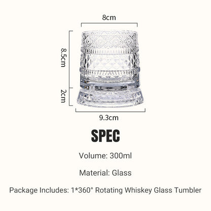 🥃50% OFF NOW! 360° Rotating Whiskey Glass Tumbler – Vintage Embossed Crystal Spinning Old Fashioned Glass, Luxury Rotatable Cocktail Glass for Bar, Home & Party