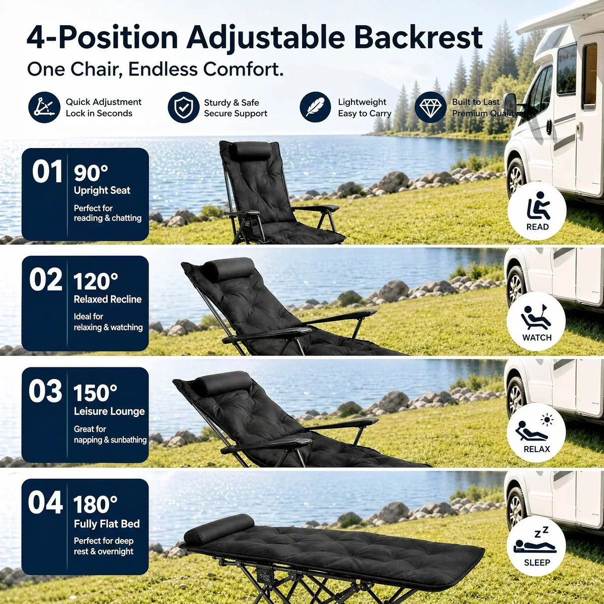 ✨ 50% OFF! Portable, Adjustable Folding Chair for Outdoor Use — Lightweight, Sturdy & Versatile 🪑🏕️ (Buy 2 & Save £5!)