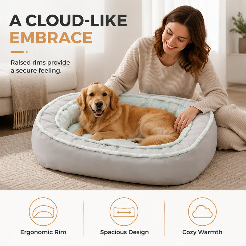 🛋️🐾All-Season Bolster-Style Pet Bed | Dual-Texture Fabric Provides Cozy Rest All Year Round🪑