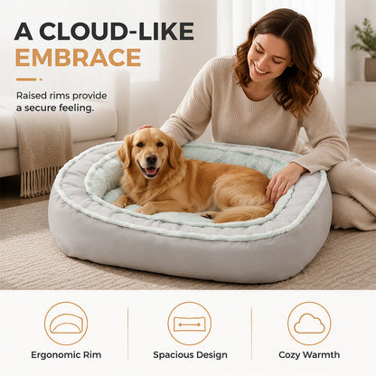 🛋️🐾All-Season Bolster-Style Pet Bed | Dual-Texture Fabric Provides Cozy Rest All Year Round🪑