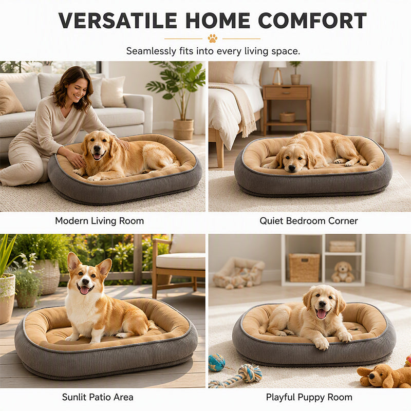 🛋️🐾All-Season Bolster-Style Pet Bed | Dual-Texture Fabric Provides Cozy Rest All Year Round🪑