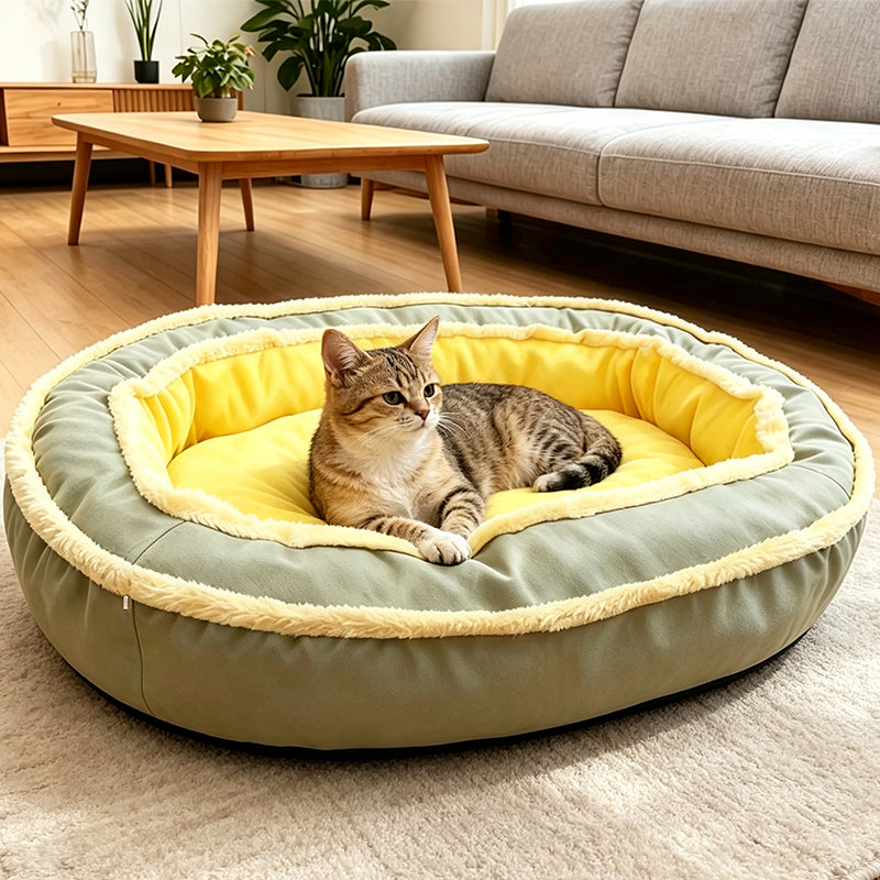 🛋️🐾All-Season Bolster-Style Pet Bed | Dual-Texture Fabric Provides Cozy Rest All Year Round🪑