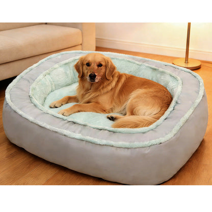 🛋️🐾All-Season Bolster-Style Pet Bed | Dual-Texture Fabric Provides Cozy Rest All Year Round🪑