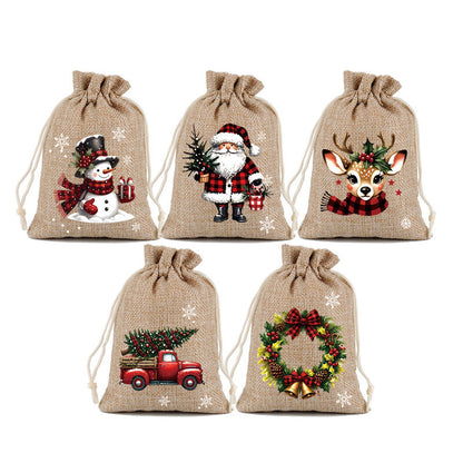 🎄 Christmas Drawstring Gift Bags – Santa & Reindeer Design, Reusable Fabric Gift Wrapping Bags