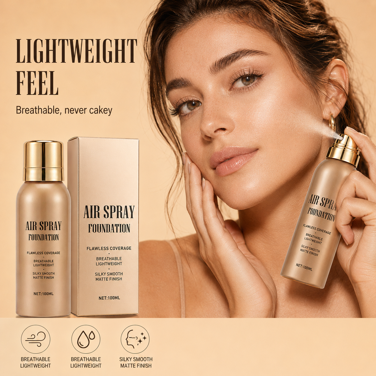 💦Waterproof Flawless Air Spray Foundation｜Long‑Lasting Airbrush Makeup, Sweat‑Proof Buildable Coverage ✨