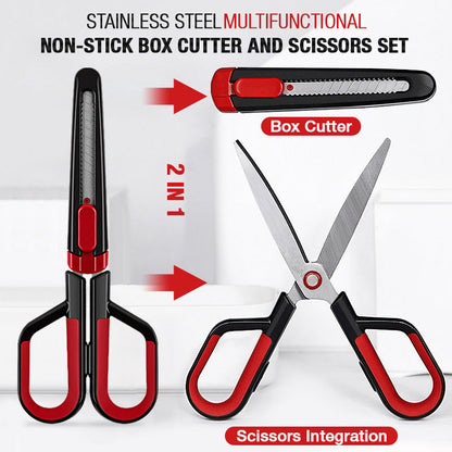 Multifunctional, non-stick stainless steel scissors and can opener set