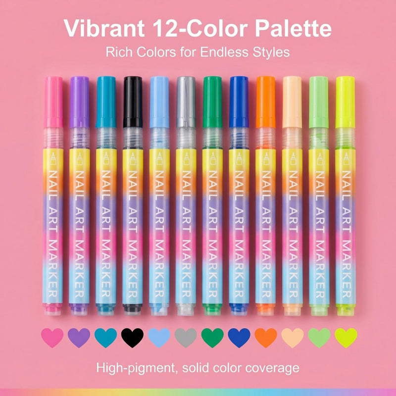 12-Color Nail Art Marker Pen Set