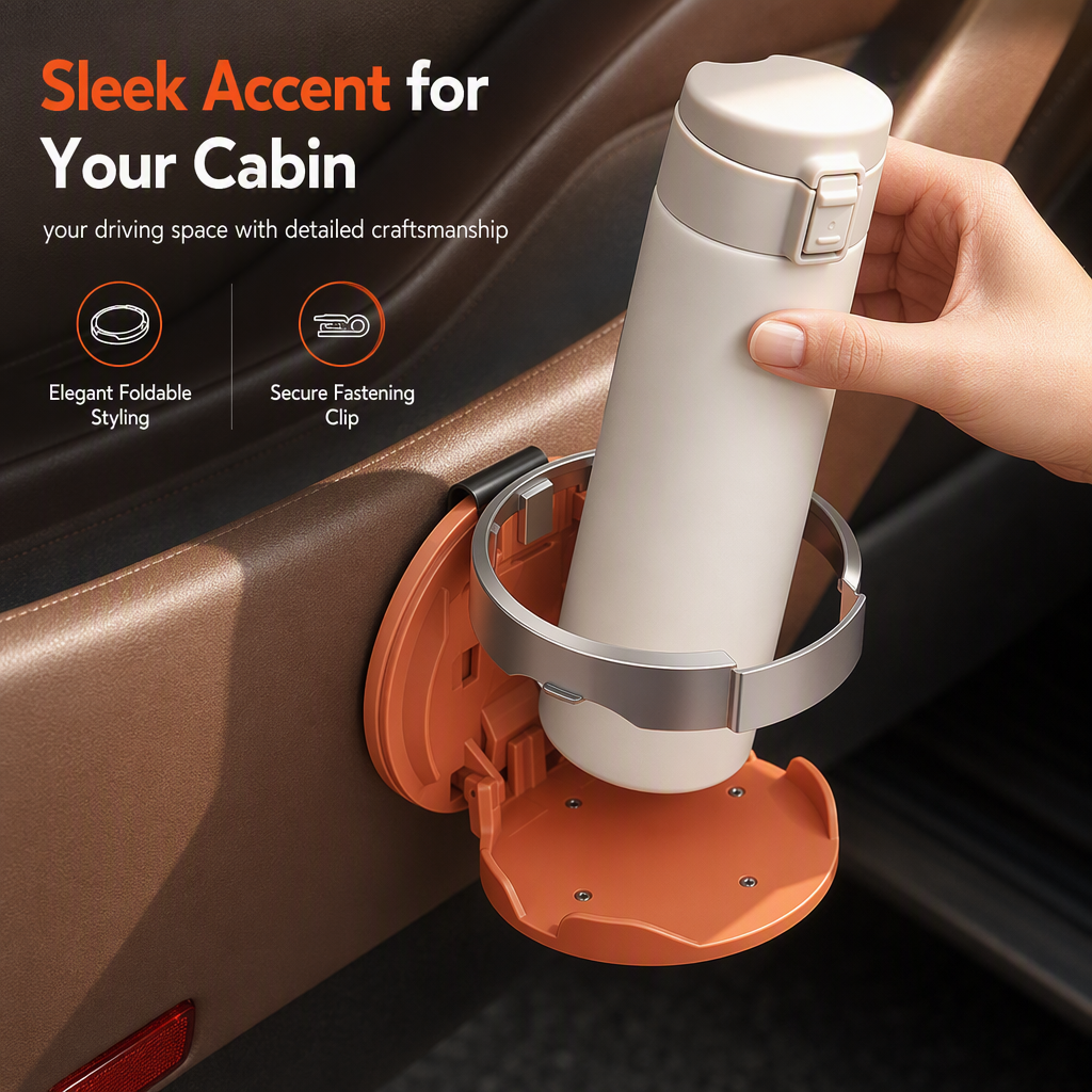 🚗 Last Day Special Price $19.99! 🥤Multifunctional Foldable Car Door Cup Holder Large Diameter Drink and Water Bottle Storage Rack