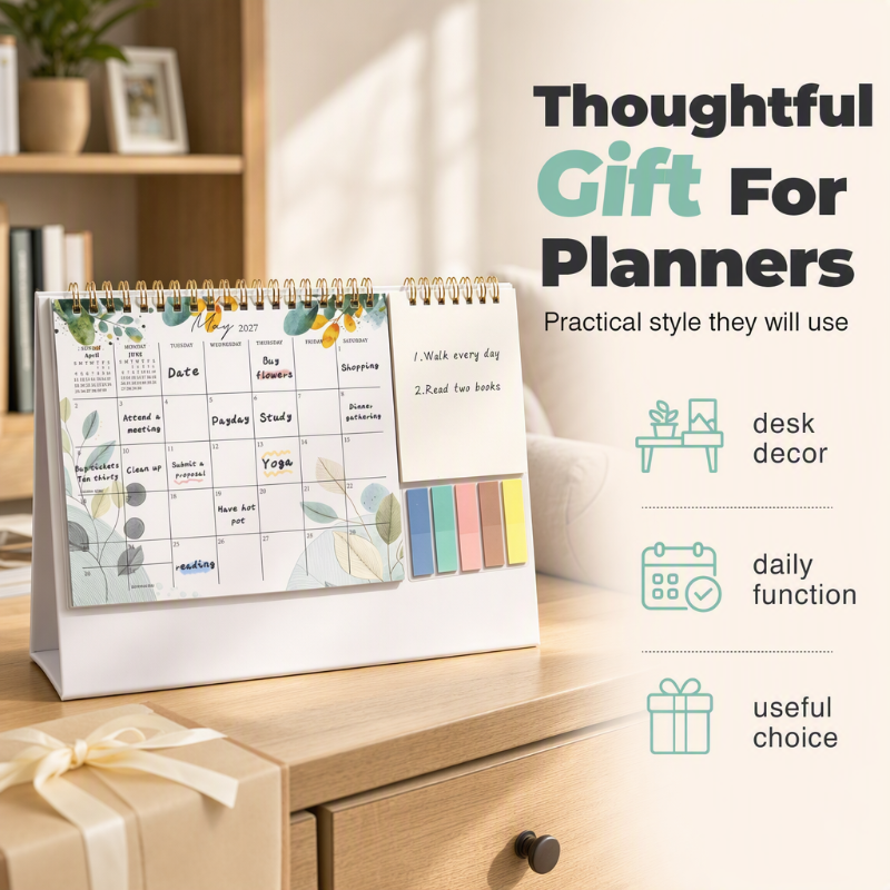 2027 Creative Desk Calendar with Sticky Notes