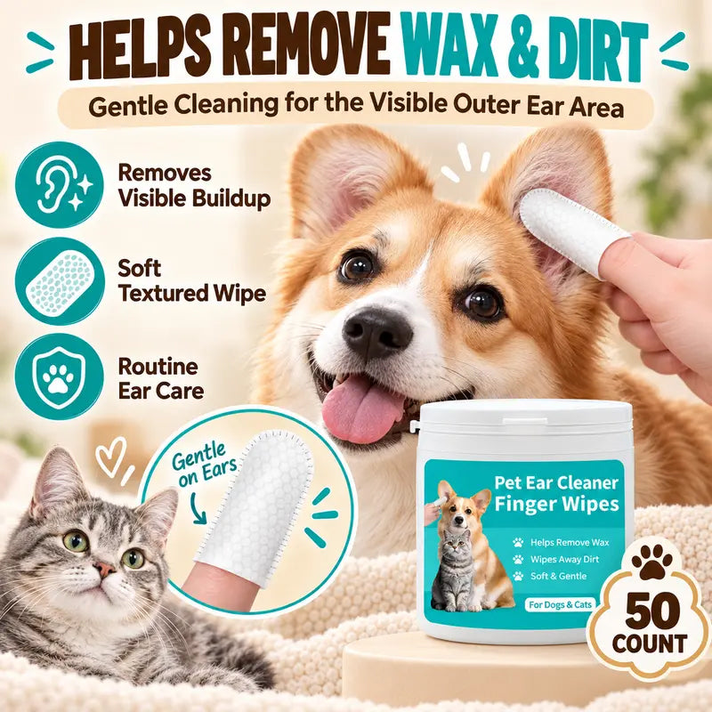 Gentle Pet Ear Cleaning Finger Wipes for Dogs & Cats