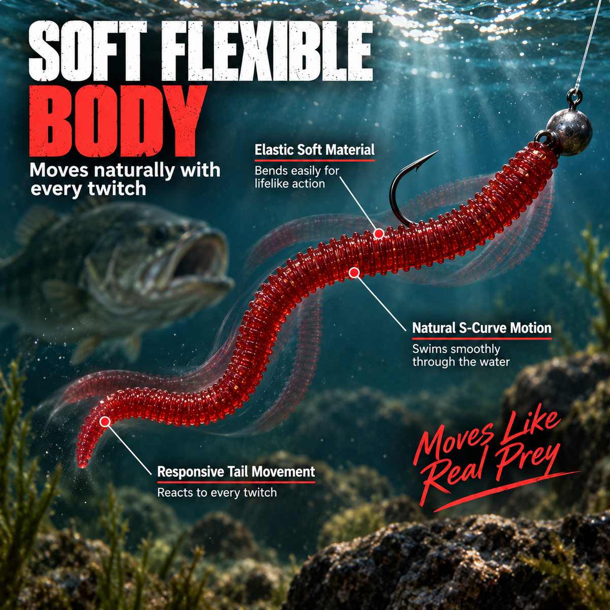 🎣HOT SALE!Soft Plastic Worm Fishing Lures🐟