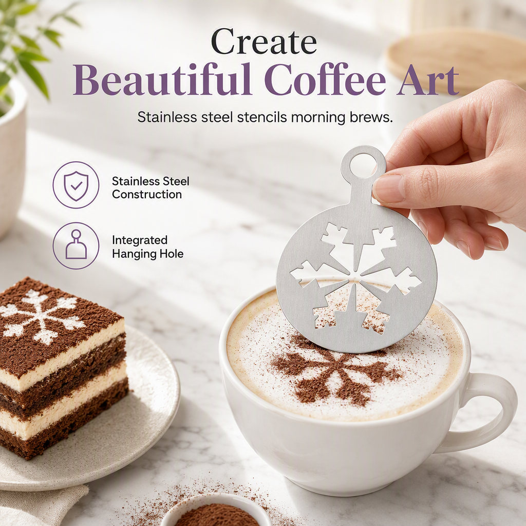 ☕Stainless Steel Coffee Latte Art Stencil Template