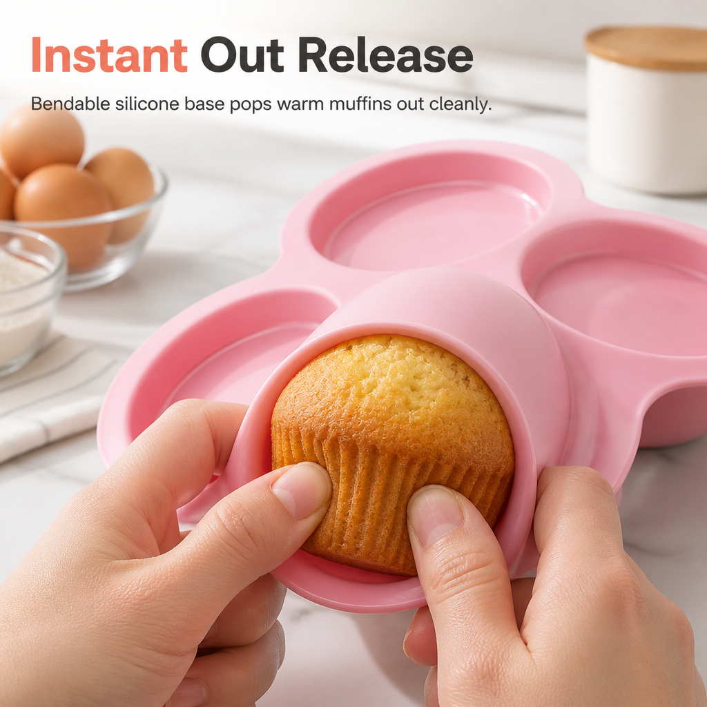 🧁 50% OFF! ✨ 4-Cavity 4-Inch Silicone Cake Mold – Instant Out Release, Heat-Resistant Flexible Design & One-Piece Durable Build – Perfect for Rainbow Cake, Pizza & Air Fryer Baking 🍕