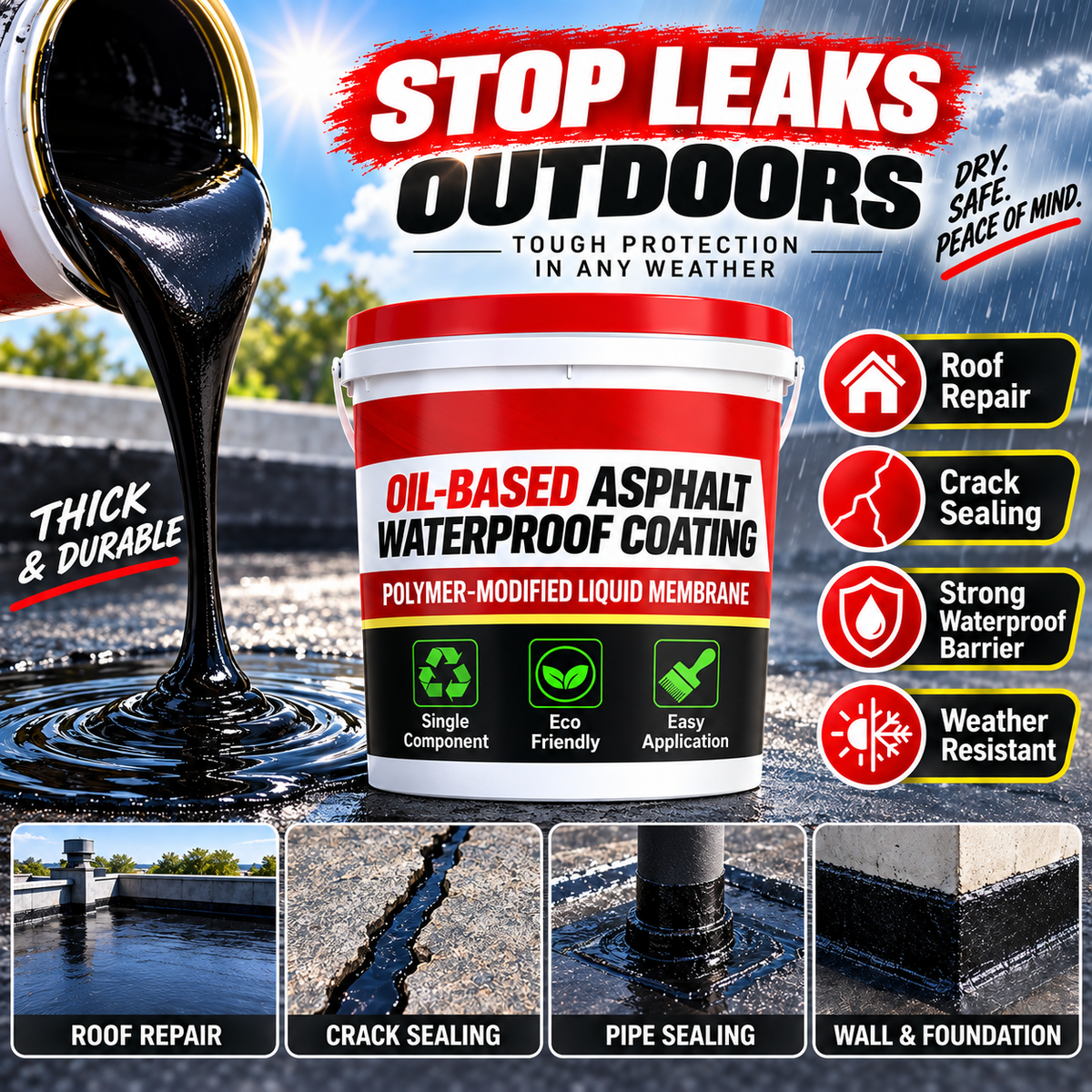 Black Asphalt Roof Waterproof Repair Coatin