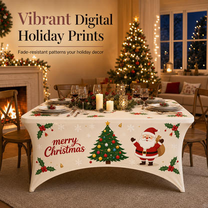 Christmas Stretch Fitted Table Cover for Rectangular Tables