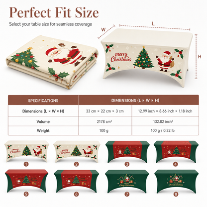 Christmas Stretch Fitted Table Cover for Rectangular Tables