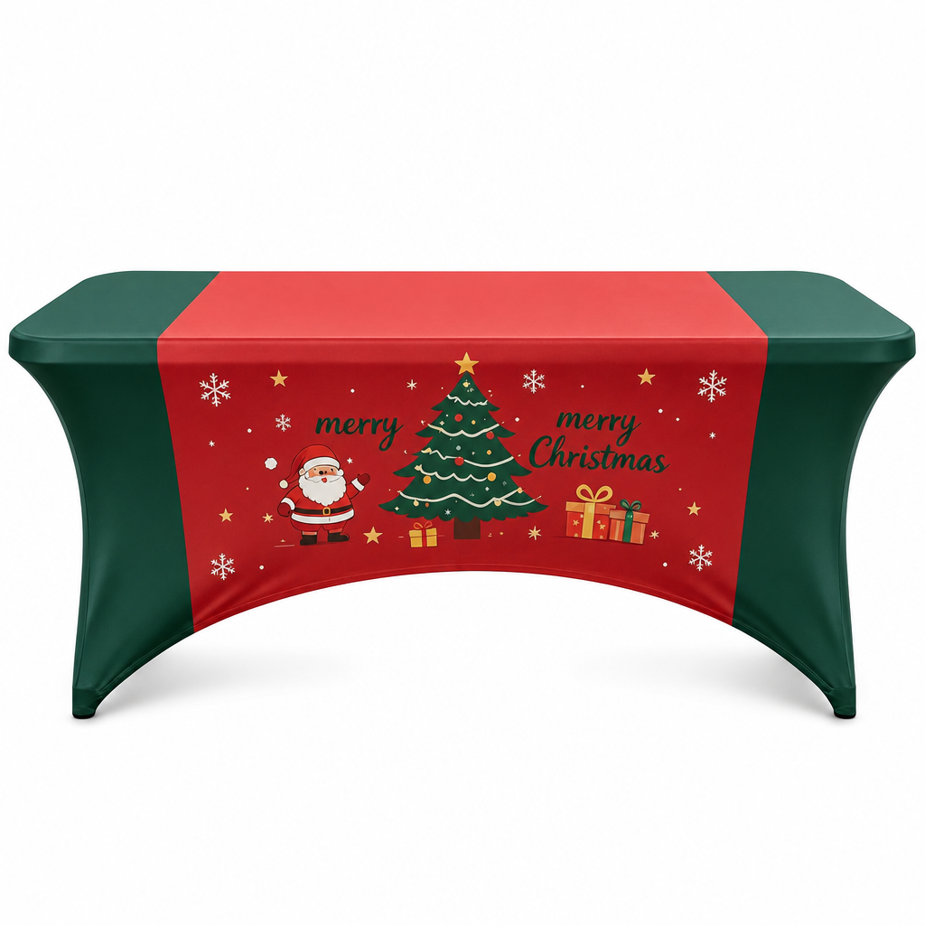 Christmas Stretch Fitted Table Cover for Rectangular Tables