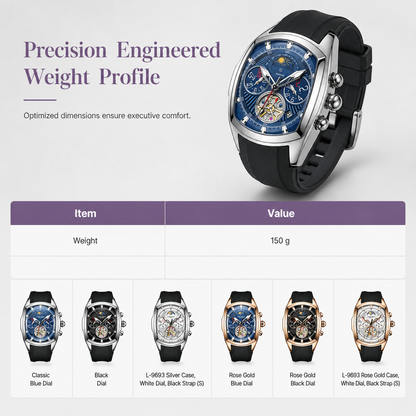 ⌚⚙️Men’s Tonneau Quartz Chronograph Watch | Decorative Skeleton Dial with Moon Phase Display🕳️