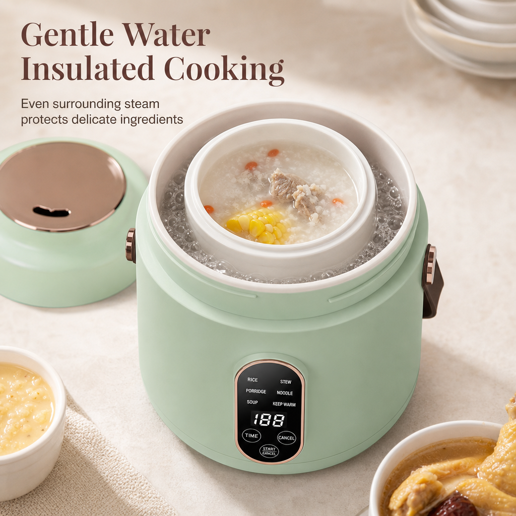 Multi Functional Mini Electric Slow Cooker and Stew Pot with Preset Timer