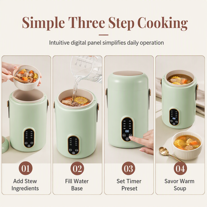 Multi Functional Mini Electric Slow Cooker and Stew Pot with Preset Timer