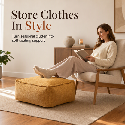 🛋️ LIMITED‑TIME 50% OFF! 🏡 Boho Storage Ottoman Floor Pouf Cover – Fill with Clothes & Blankets, 220 lbs Support, Washable Canvas 🧶
