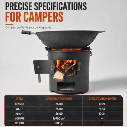 ⏳Time-Limited Special⏰Heavy‑Duty Carbon Steel Camping Stove – Wood & Charcoal, High‑Draft Airflow, 3‑in‑1 Cooktop 🍳