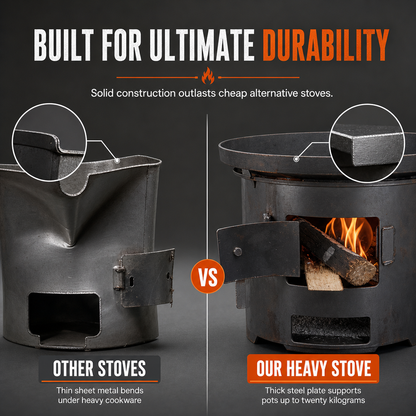 ⏳Time-Limited Special⏰Heavy‑Duty Carbon Steel Camping Stove – Wood & Charcoal, High‑Draft Airflow, 3‑in‑1 Cooktop 🍳