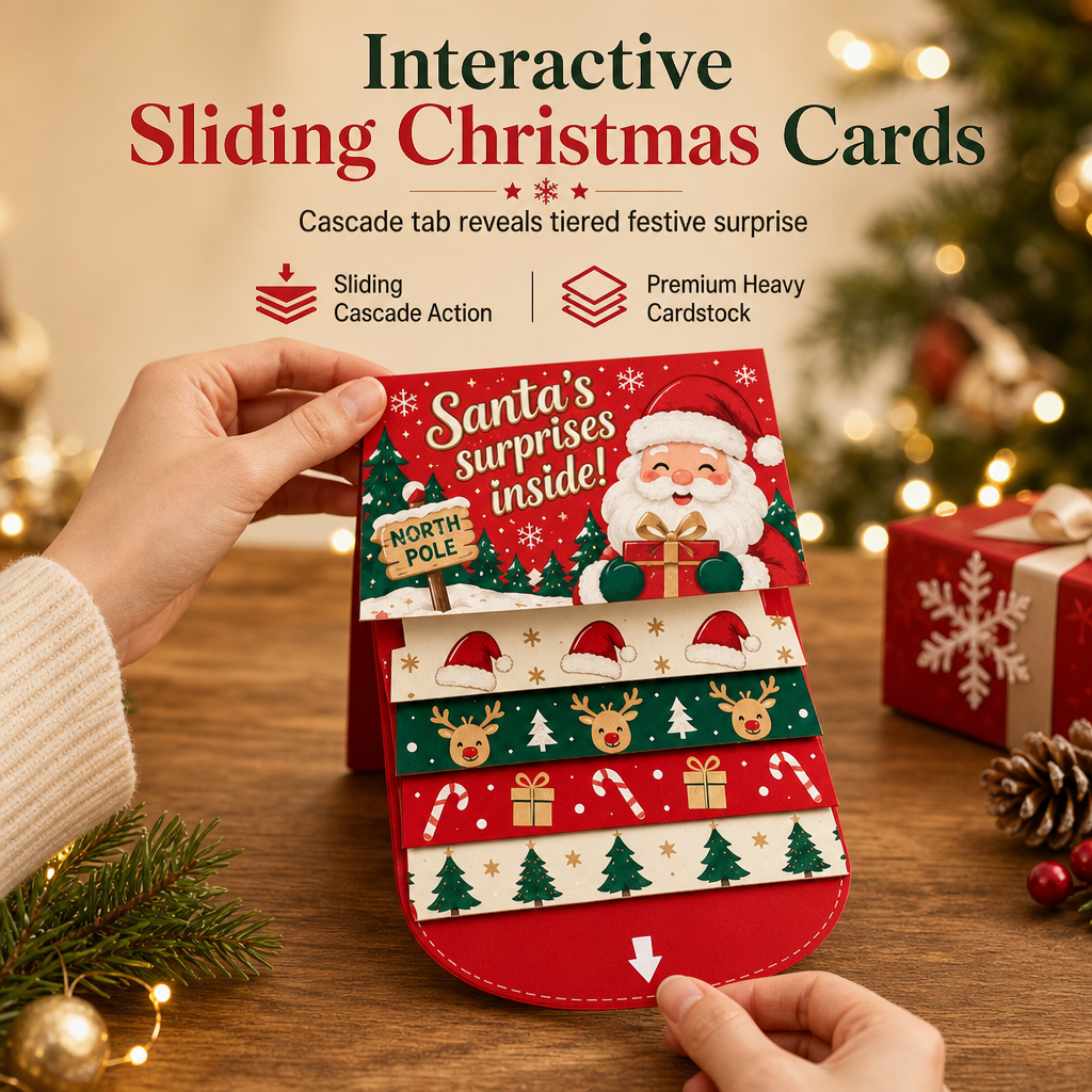 🎄🎁 Christmas Pull-Tab 3D Greeting Card – Interactive Sliding Design