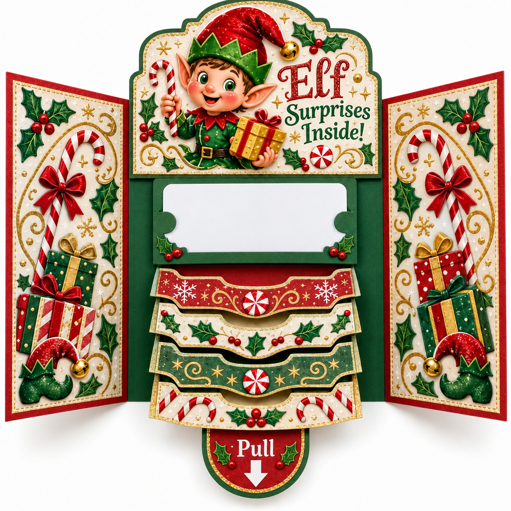 🎄🎁 Christmas Pull-Tab 3D Greeting Card – Interactive Sliding Design