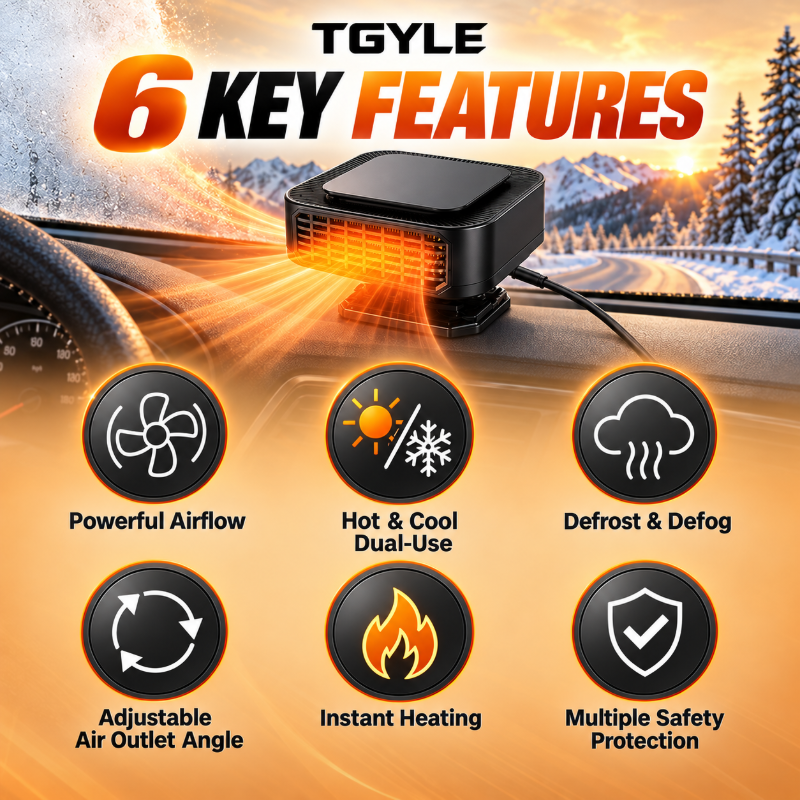 Portable Car Heater Defroster with 360-Degree Rotating Base