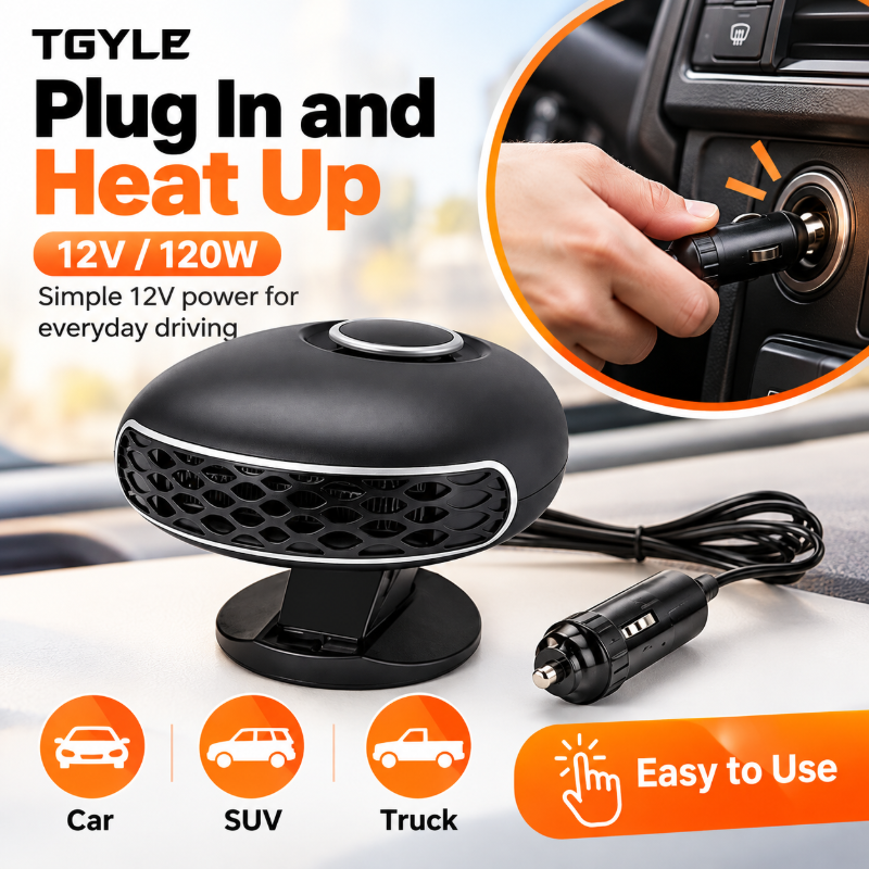 Portable Car Heater Defroster with 360-Degree Rotating Base