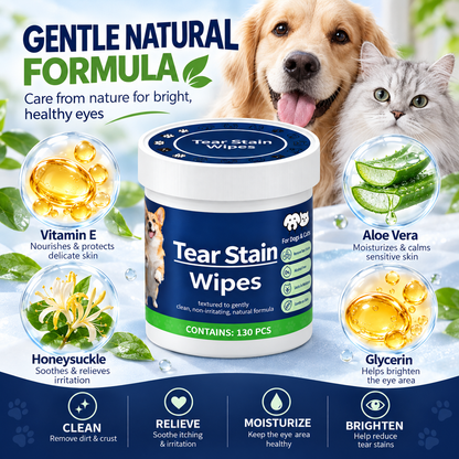 Pet Eye and Tear Stain Cleaning Wipes for Dogs and Cats
